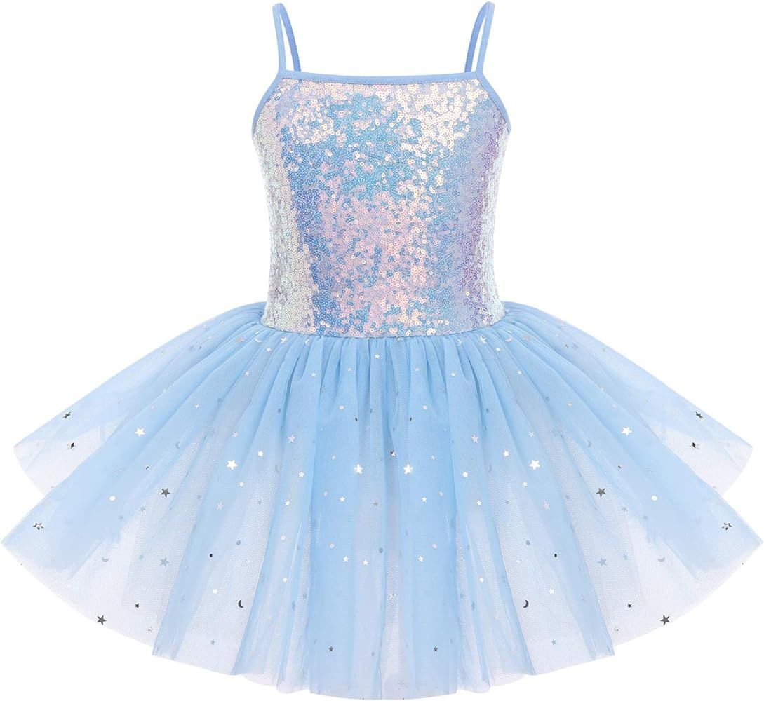 IDOPIP Toddler Kids Girls Sequins Camisole Ballet Dance Dress Glitter Stars Tutu Skirted Leotard ... | Amazon (US)