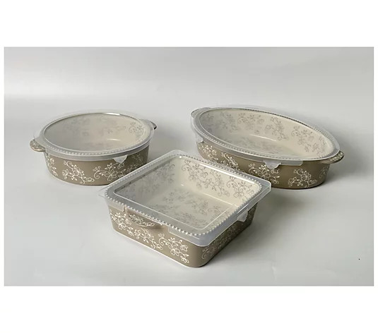 Temp-tations Floral Lace 3-Piece Essential Bakeware Set - QVC.com | QVC