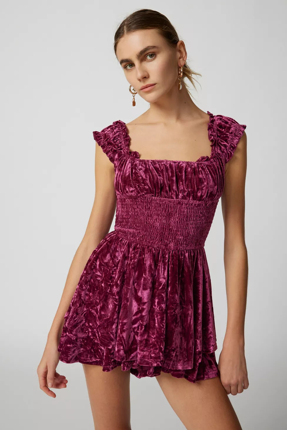 UO Rosie Velvet Romper | Urban Outfitters (US and RoW)