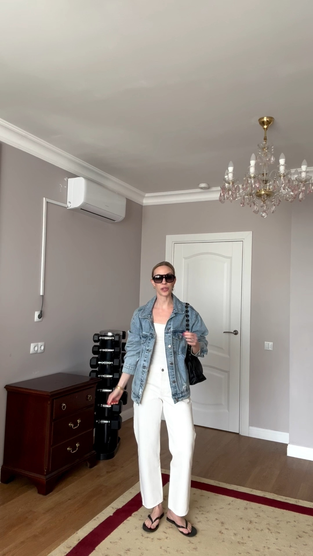 Spring outfit, denim on denim, oversized denim jacket, @levi white baggy 90’s jeans, leather thong sandals 

#LTKOver40 #LTKdayinmylife #LTKootd