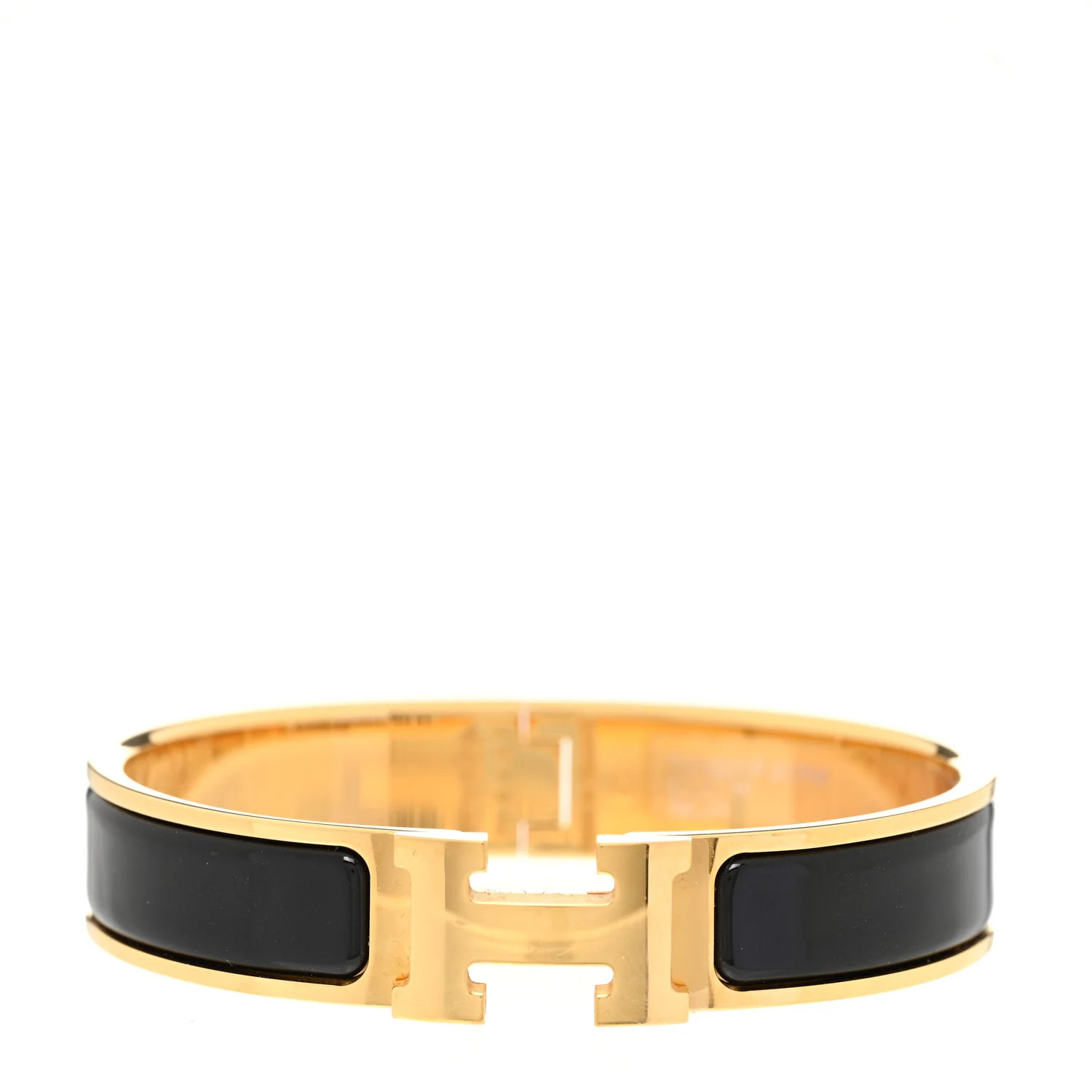 Enamel Narrow Clic Clac H Bracelet PM Black | FASHIONPHILE (US)
