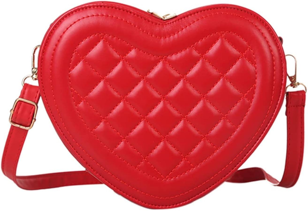 Cymwer Fashion Rhombic Pattern Shoulder Bag for Women, Love Heart Shaped Solid Color PU Crossbody... | Amazon (UK)