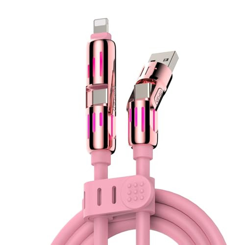 MFish 4-in-1 USB Charging Cable with Carrying Case, 240W Fast Charger Cord, USB-A & Dual USB-C to USB-C/Lightning, for iPhone 17/16/15/14, iPad, MacBook & More (Pink, 6.6Ft) | Amazon (US)