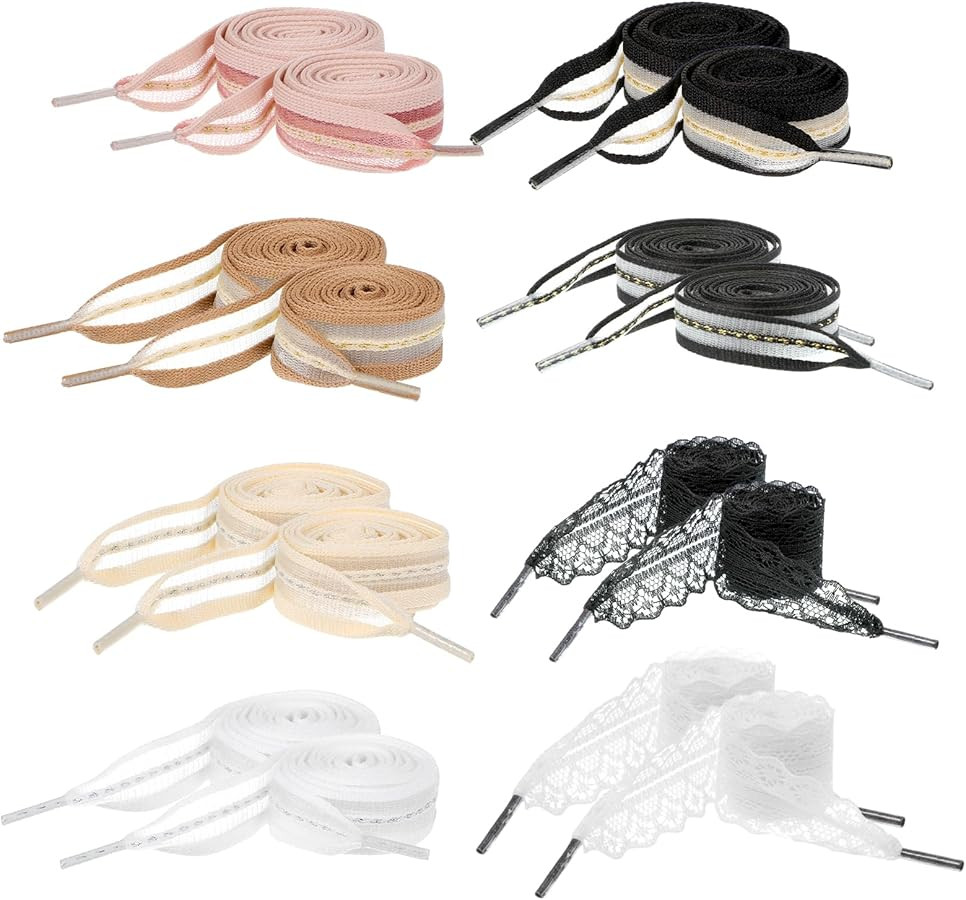 8 Pairs Ribbon Shoe Laces, Lace Shoelaces Women Cute Shoe Lace for Women Fancy Wide Sneaker Shoelaces Decorative and Comfortable | Amazon (US)