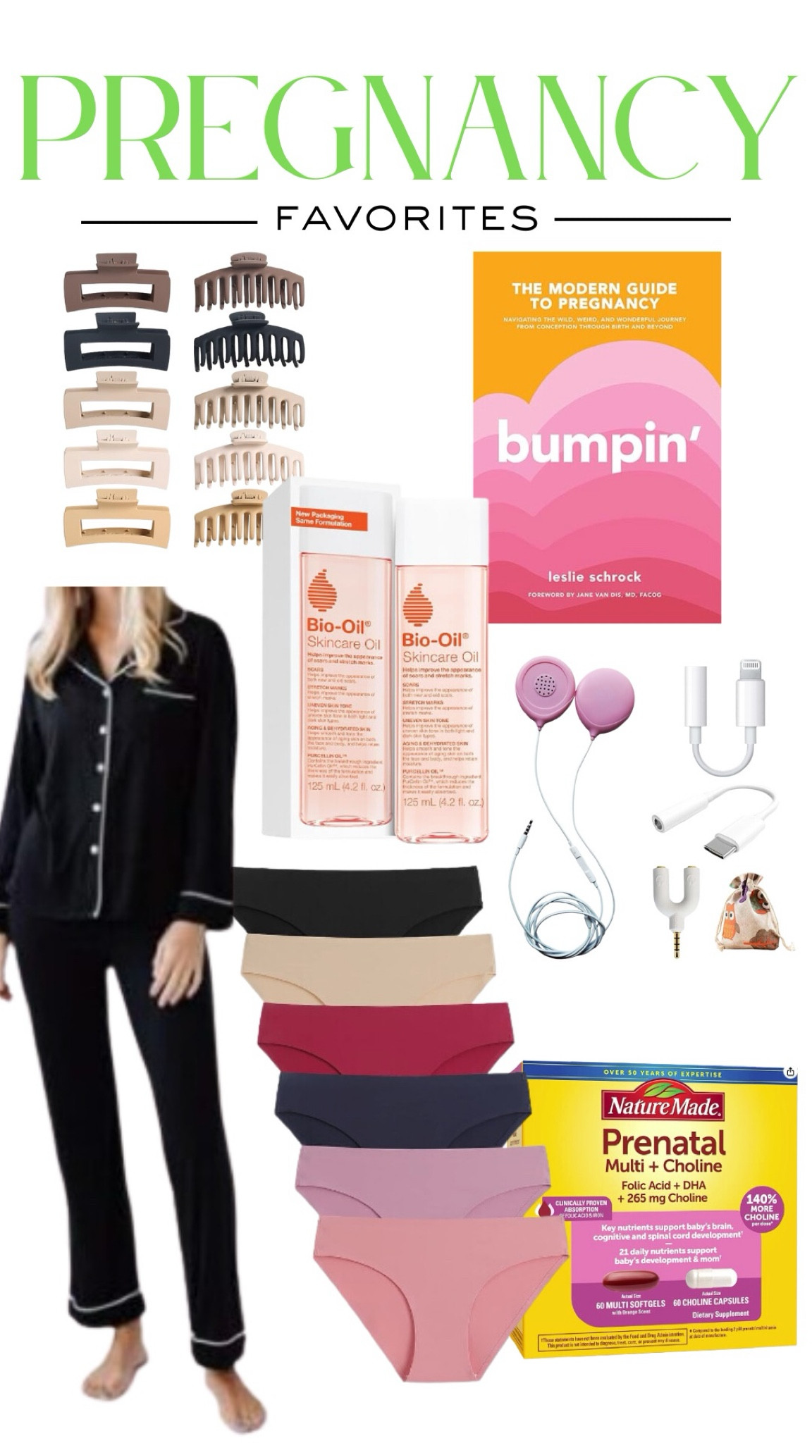 pregnancy favorites, bumpin book, hair clips, bio oil, stretch mark oil, belly headphones, prenatal, cozy earth pajamas, pajamas, underwear 

#LTKBump #LTKSaleAlert #LTKBaby