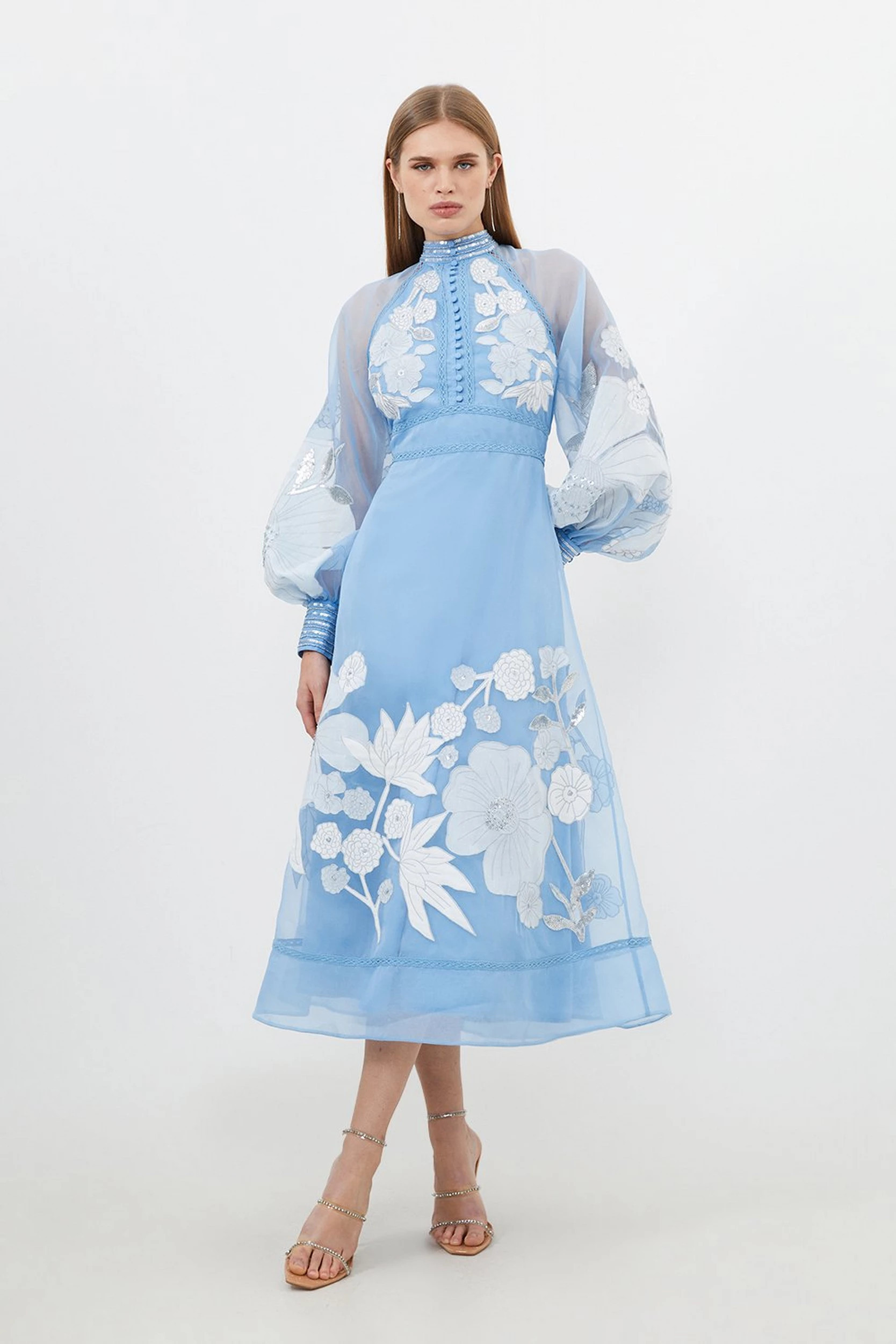 Applique Organdie Buttoned Woven Maxi | Karen Millen US