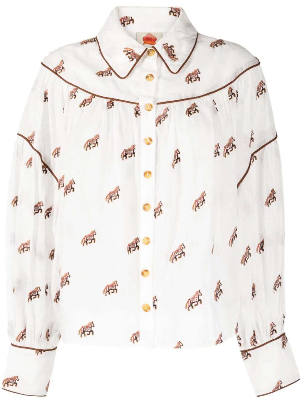 FARM Rio Embroidered Horses long-sleeve Cotton Shirt - Farfetch | Farfetch Global