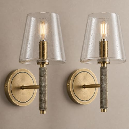 Joyunleo 12 inch knurled brass wall sconces set of 2 with seeded glass, a dupe for the RH Cade sconce