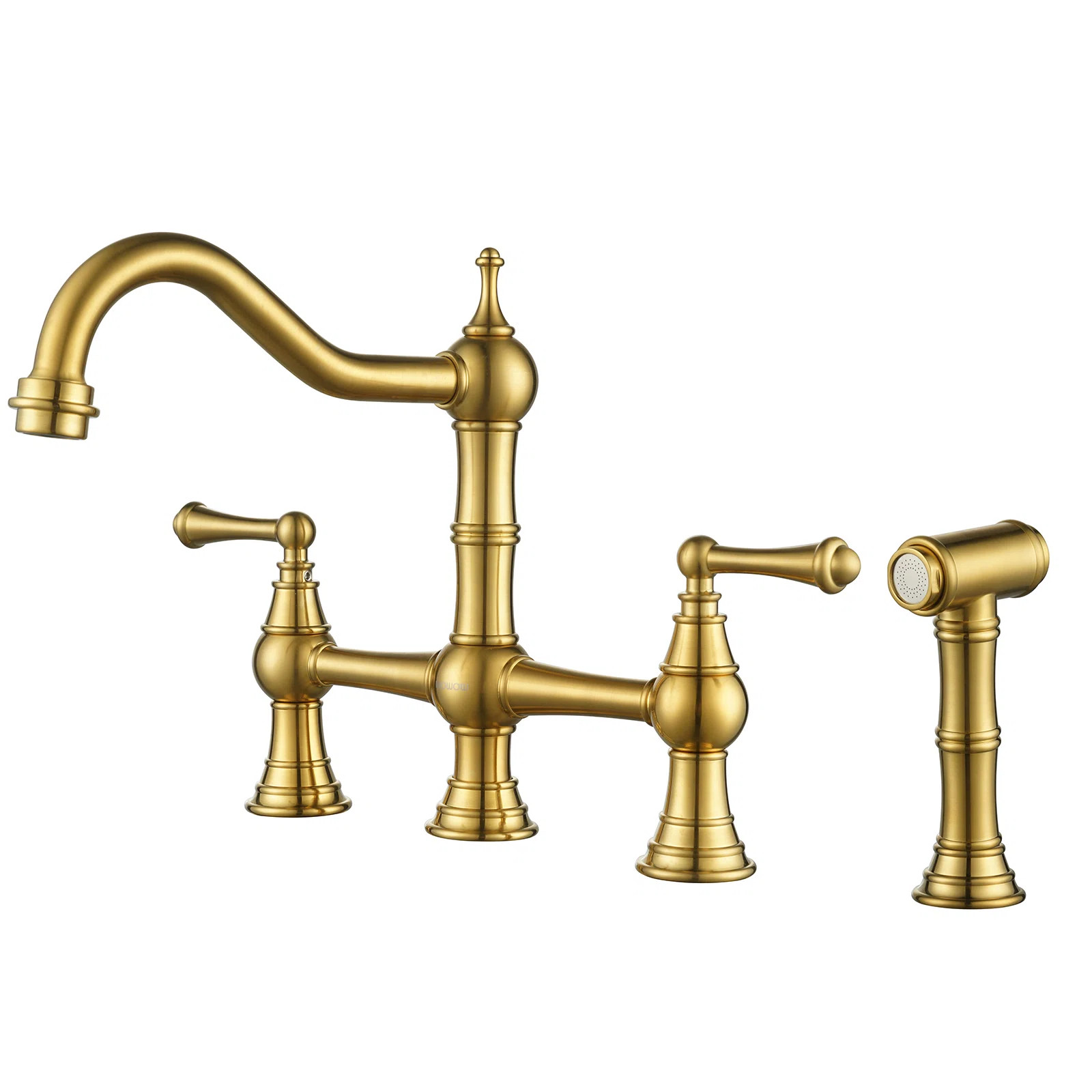 Heritage Brass Bridge Kitchen Faucet with Sprayer, 4 Hole Kitchen Faucet 2 Handle, 8 Inch Centers... | Wayfair North America