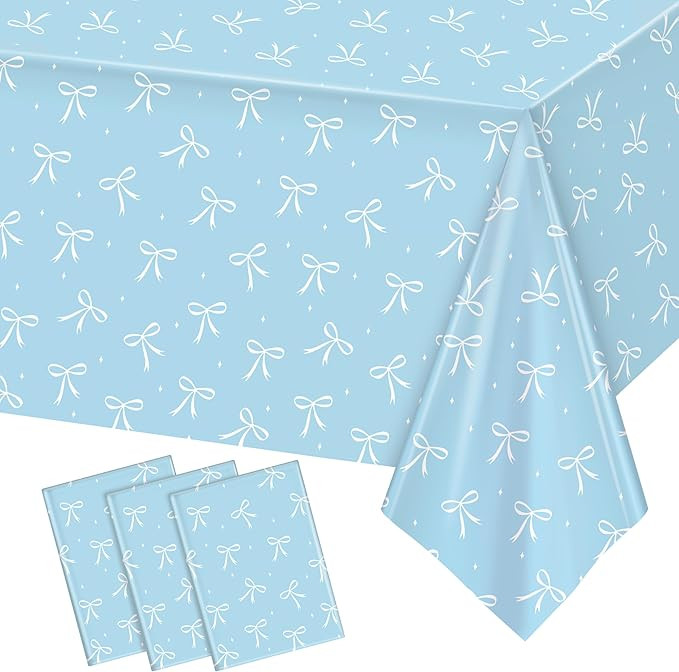 3 Pack Blue Bow Table Cloths, Coquette Birthday Decorations, 54 x 108 Inch Rectangle Disposable W... | Amazon (US)