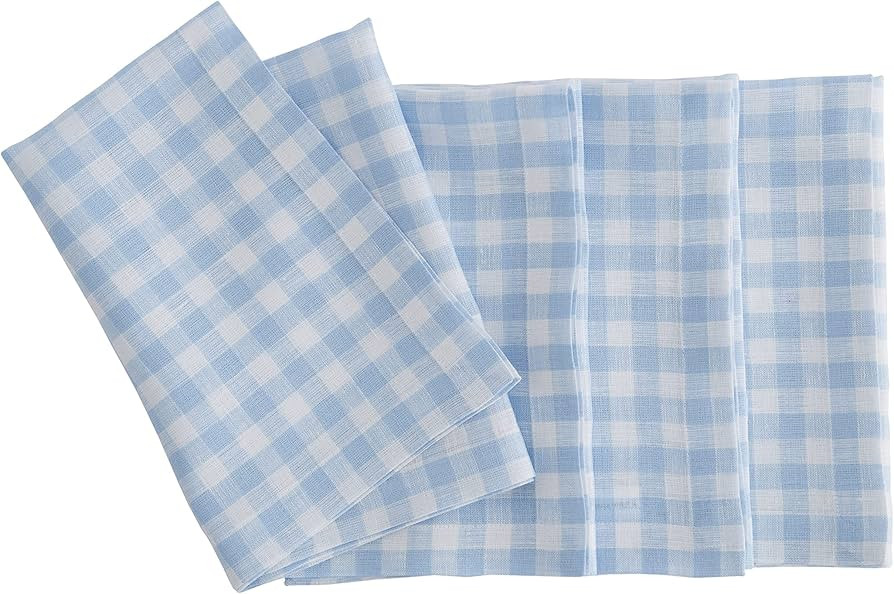 Solino Home Gingham Check Linen Napkins 20 x 20 Inch – 100% Pure Linen Plaid Dinner Napkins Blu... | Amazon (US)