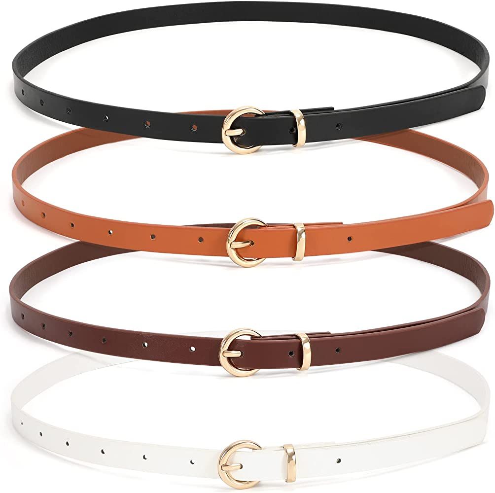 Set of 4 Women Skinny Leather Belt Thin Waist Belt with Metal Buckle for Pants Jeans Dresses by WHIP | Amazon (US)