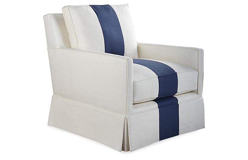Auburn Club Chair, Indigo Stripe | One Kings Lane