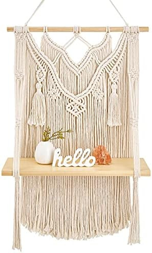 Mkono Macrame Wall Hanging Shelf Boho Decor Wood Floating Shelf for Bedroom Living Room Nursery B... | Amazon (US)
