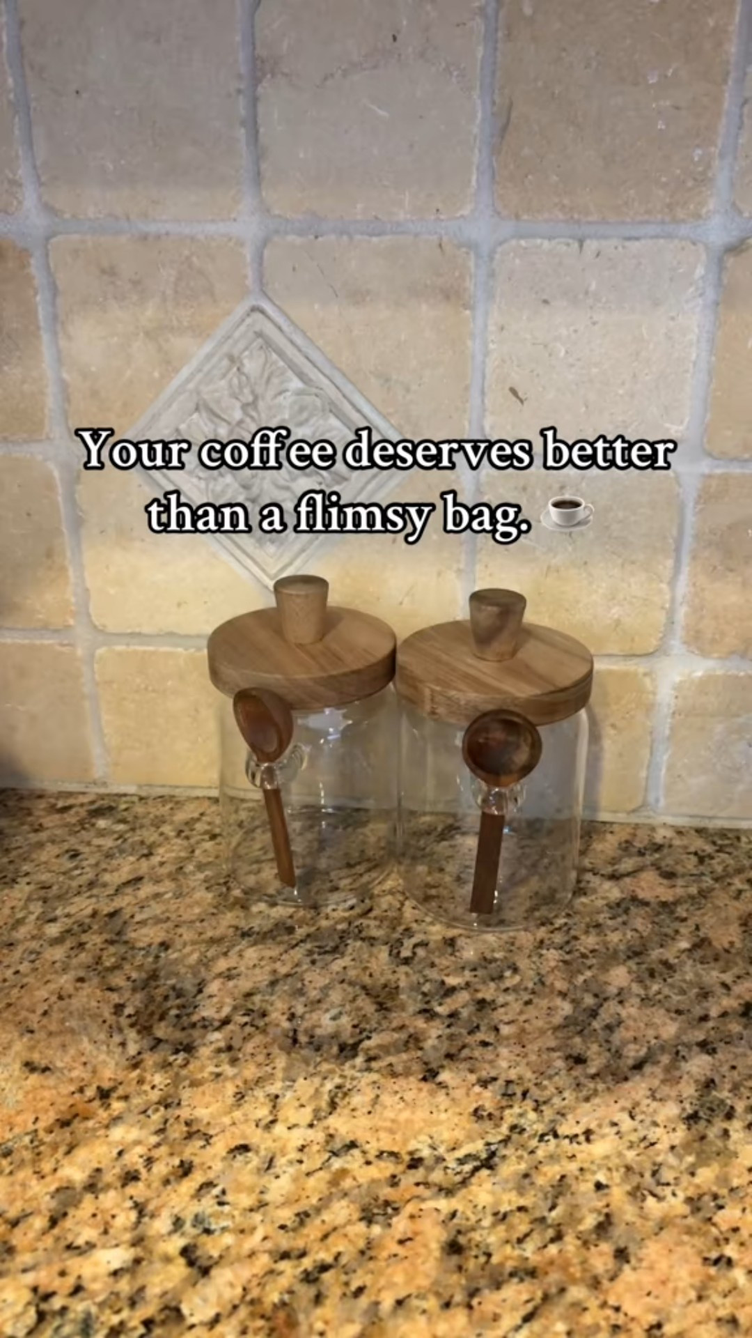 Cozy coffee station essential 🤎 This glass coffee jar with bamboo lid and built-in wooden scoop keeps beans or grounds fresh while looking beautiful on the counter. I love the clear glass for seeing when it’s time to refill and the airtight seal helps preserve flavor. Perfect for coffee beans, ground coffee, sugar, matcha, or even bath salts for a spa vibe. Functional and aesthetic for a neutral, cozy kitchen setup.

#LTKHome #LTKdayinmylife #LTKmorningroutine