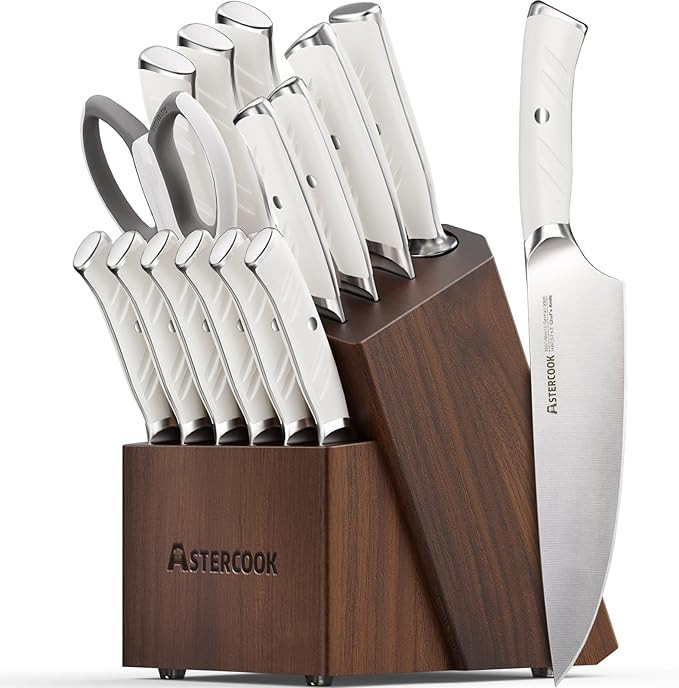 Knife Set, Astercook Kitchen Knife Set with Block, 15 Pcs Luxurious High Carbon German Stainless ... | Amazon (US)