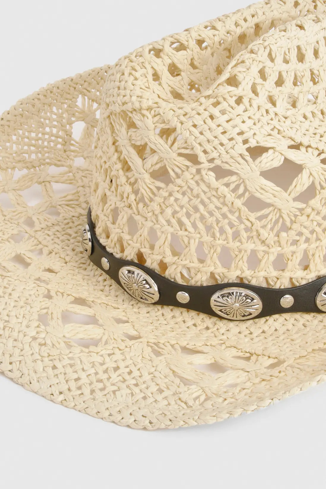 Natural Studded Trim Straw Western Cowboy Hat | Boohoo | Boohoo.com (UK & IE)