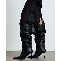 River Island Womens Black Slouch High Leg Heeled Boots | River Island UK & IE
