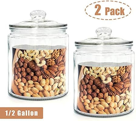 2 Set Glass Storage Canister, 1/2 Gallon Clear Jar With Clear Glass Lid for Storage | Amazon (US)