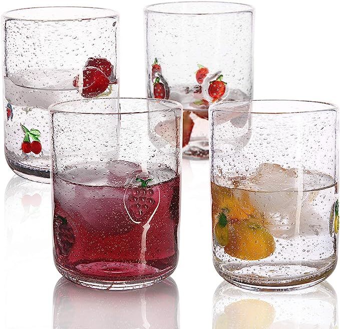 EVEREST GLOBAL Vintage Juice Bubble Glasses set of 4, 15.4 oz Hand-blown Clear with Fruit Decal S... | Amazon (US)