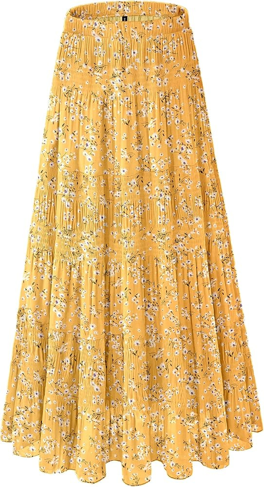 Women's Chiffon White Flowy Maxi Skirts Boho Summer Elastic Waisted Pleated A Line Long Skirt for... | Amazon (US)