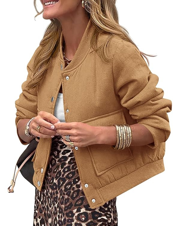 PRETTYGARDEN Women's Bomber Jackets Winter Trendy Varsity Jackets Shackets Button Down Cropped Co... | Amazon (US)