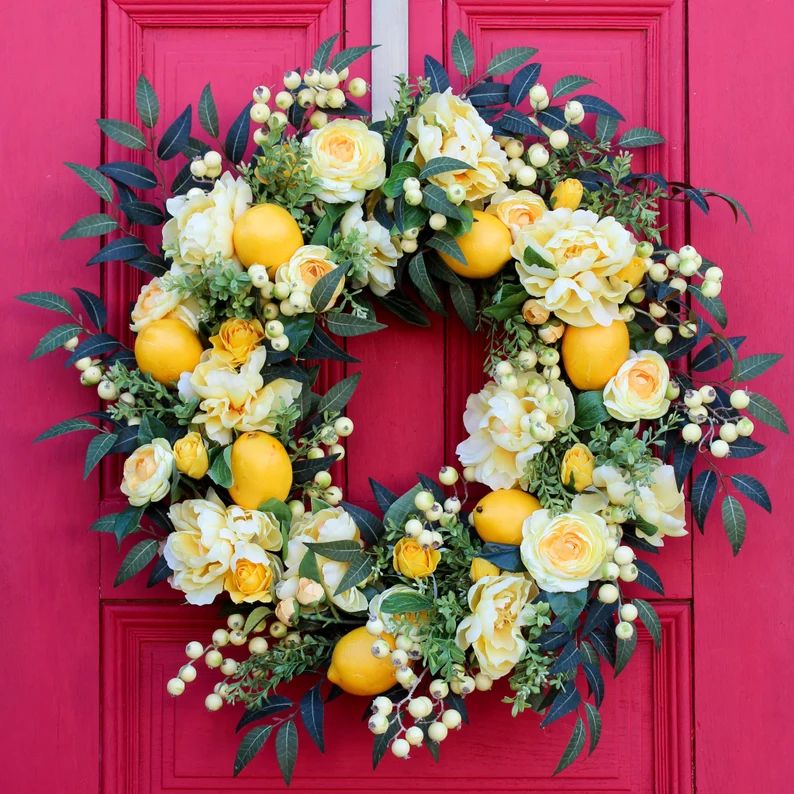 Lemonade Peony Rose & Lemon Everyday Spring Summer Front Door | Etsy | Etsy (US)