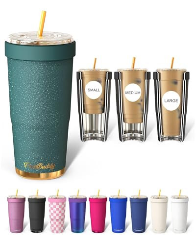 Frost Buddy Togo Buddy 30 oz Stainless Steel Vacuum Insulated Tumbler To Go Coffee Cup – Iced Coffee Cups, Iced Coffee Sleeve, Travel Mug, Thermal Cup for Hot & Cold Drinks, Dunkin Cup (Emerald Glitz) | Amazon (US)