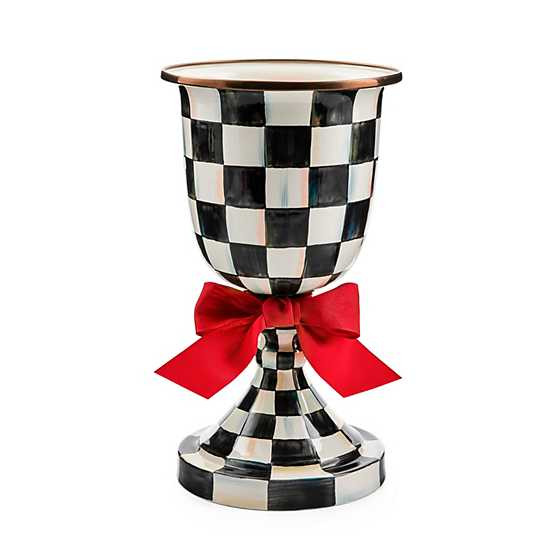 MacKenzie-Childs | Courtly Check Enamel Pedestal Vase - Red Bow | MacKenzie-Childs