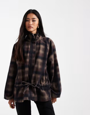 ASOS DESIGN funnel neck peplum jacket in check print | ASOS (Global)