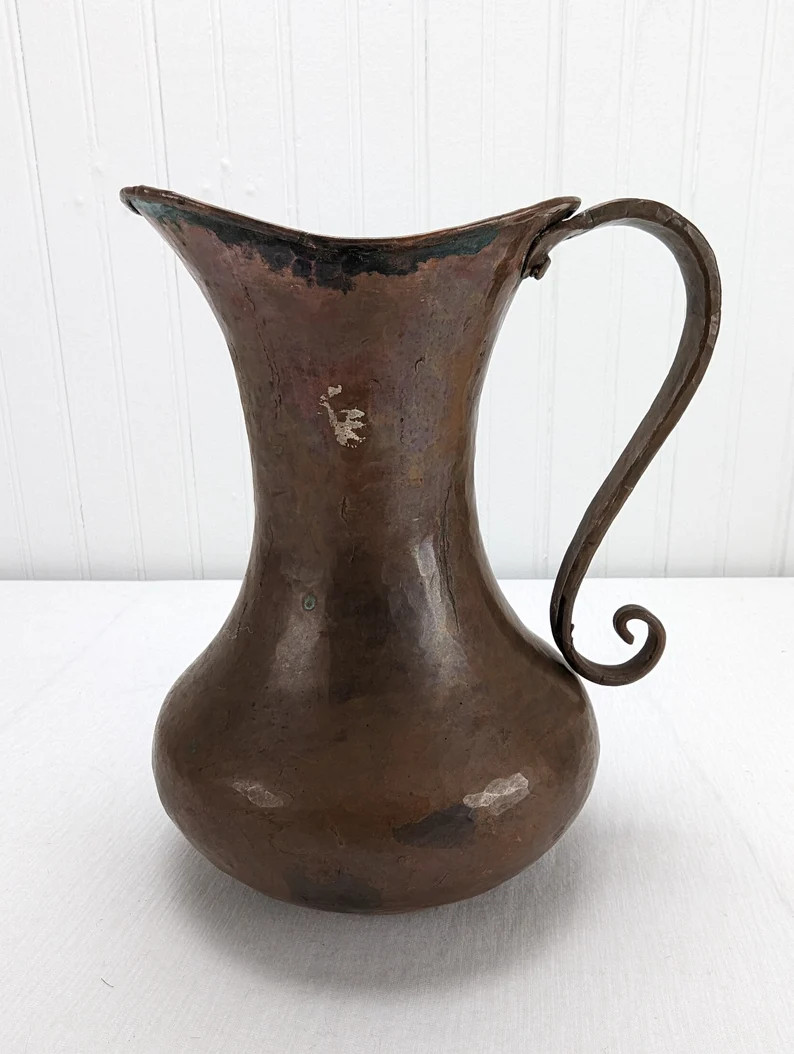 Vintage Hammered Copper Brass Pitcher 8 Swirl Handle - Etsy | Etsy (US)