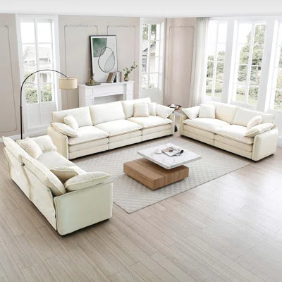 Modern Living Room Sofa 3 Pieces Set, Two 2-Seater Sofas And One 3-Seater Sofas, Upholstery Large Deep Seat Sofa With Sofat Cushion And Pillowss, Beig | Wayfair North America