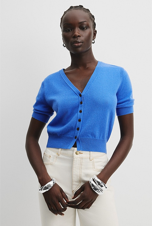 GCS-certified Cashmere Blend Fluffy V-Neck Cardigan | Country Road