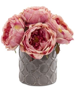 Nearly Natural Large Rose Artificial Arrangement in Decorative Gray Vase | Macys (US)