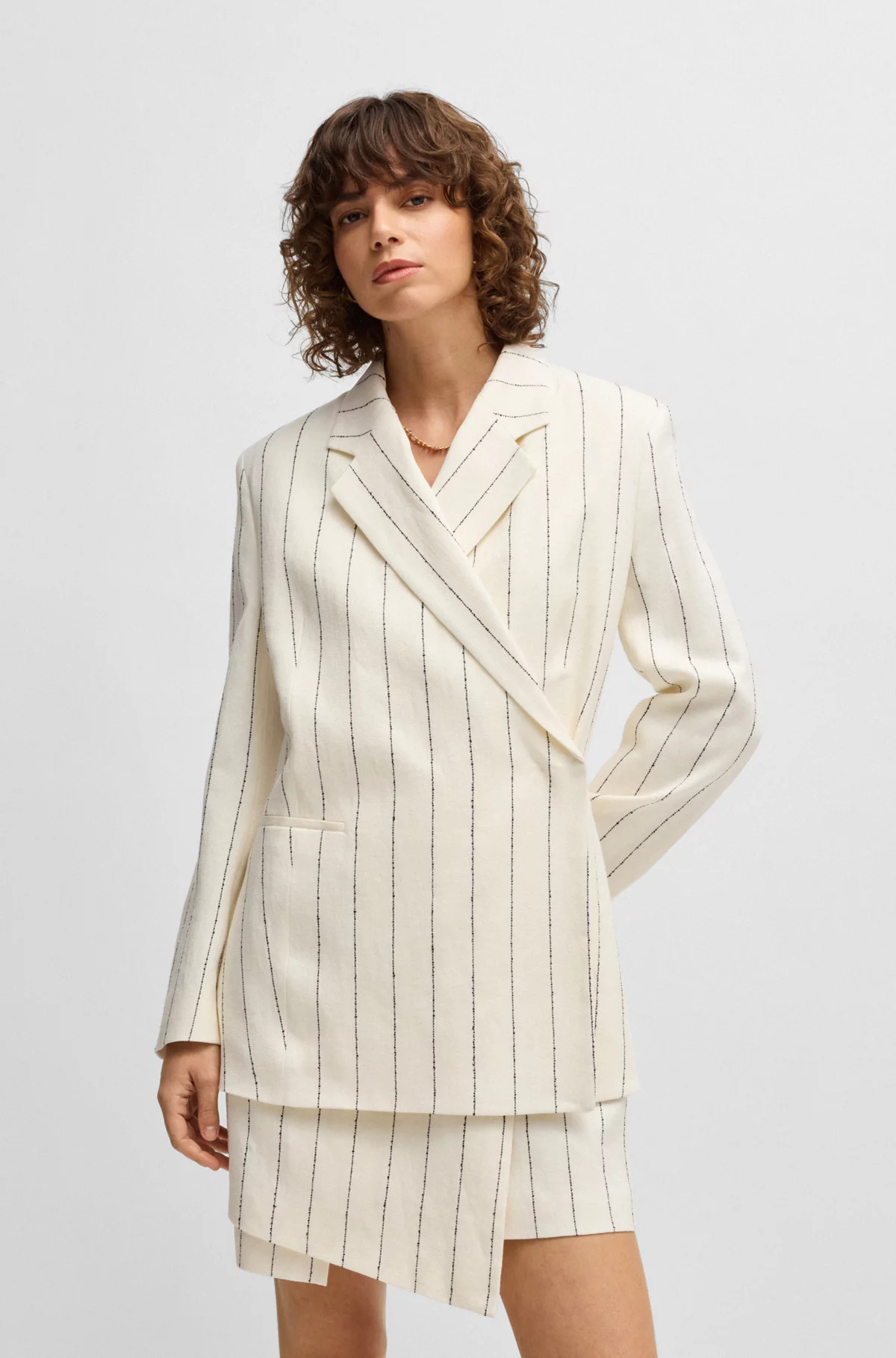 Relaxed-fit suit jacket in striped linen-blend bouclé | Hugo Boss (US)