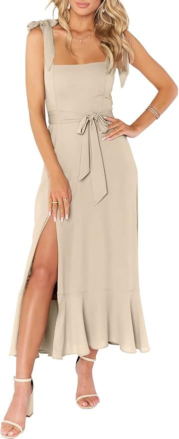 ANRABESS Women's Elegant Bridesmaid Dresses Square Neck Ruffle Split Midi Formal Dress for Weddin... | Amazon (US)