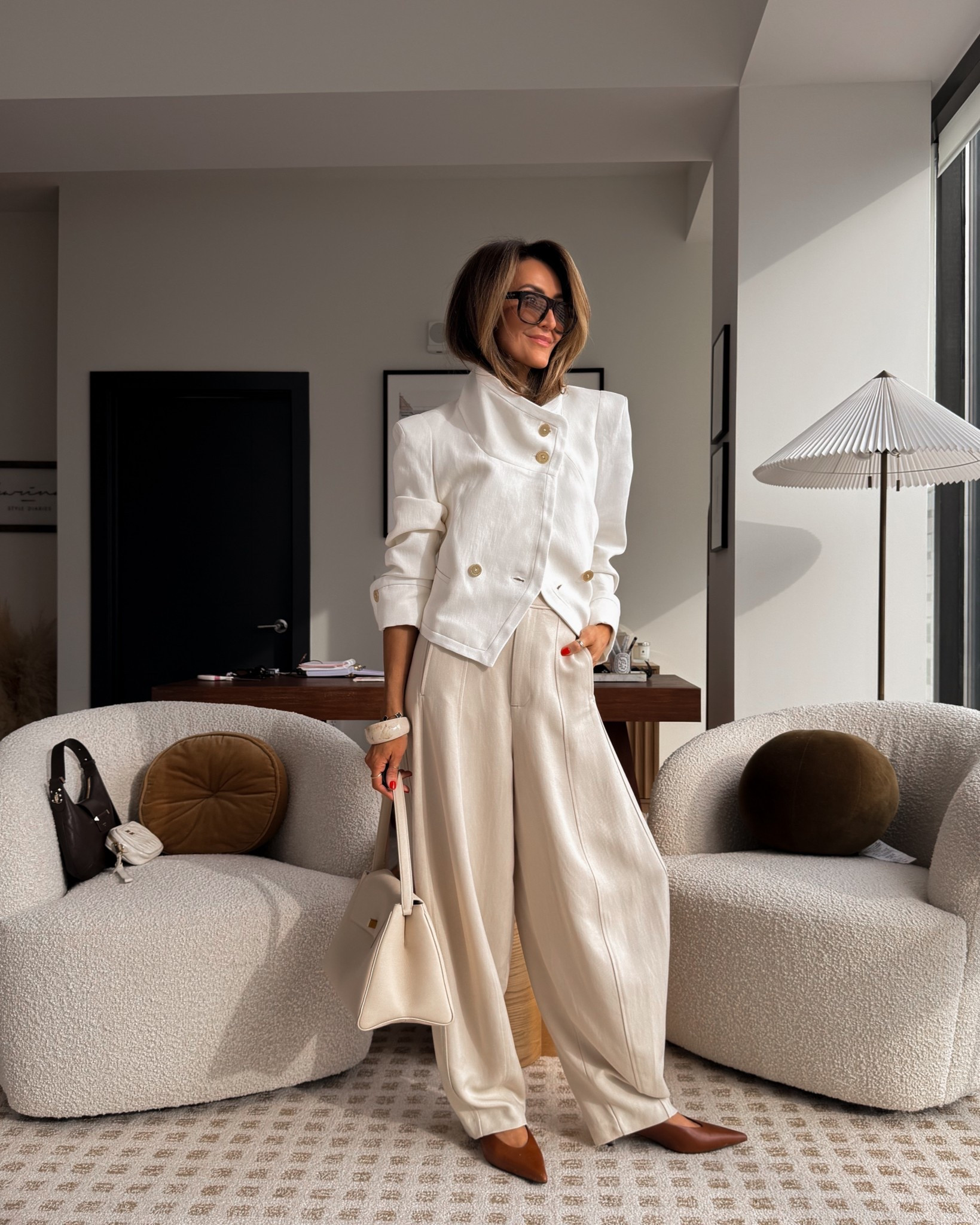 This outfit is so chic, modern silhouettes with the full pats and high collar structured jacket! Size small on jacket and xs on pants 

#LTKWorkwear #LTKOver40 #LTKootd