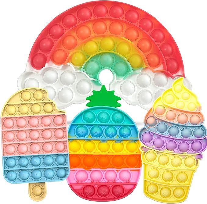 Amazon.com: 4 Pcs Pop Fidget Toys, Rainbow Push Bubble Fidget Toys Ice Cream Pop Sensory Toy Pine... | Amazon (US)