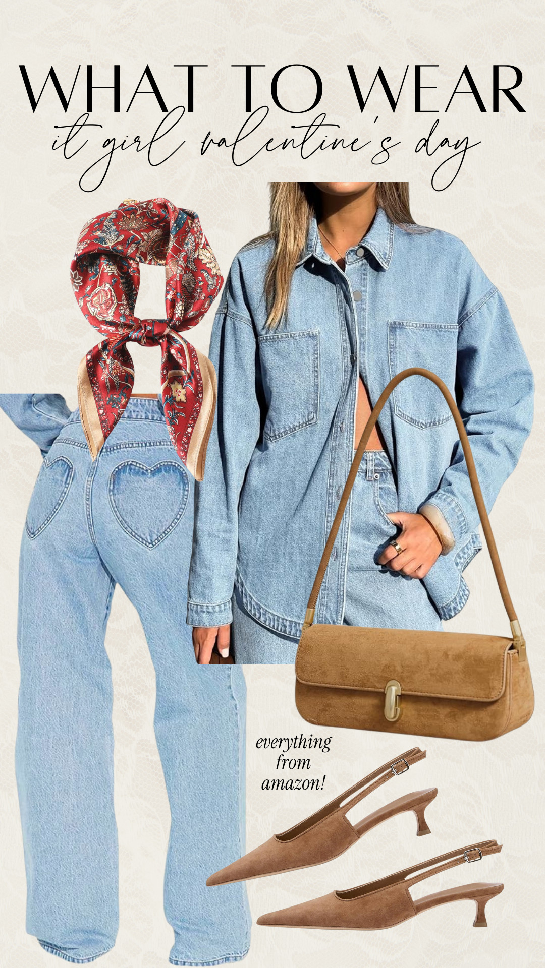 What to Wear: It Girl Valentines Day Outfit. Denim on denim look. 

 #LTKValentine #LTKootd