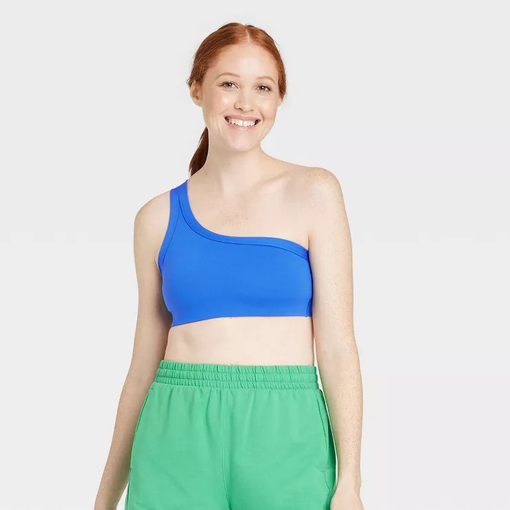 Women's Light Support Brushed Sculpt Asymmetrical Sports Bra - All in Motion™ | Target