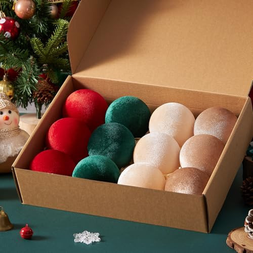 Velvet Christmas Ornaments, 12pcs Christmas Tree Ornaments Velvet 3.15 Inch Balls, Multicolor Brown Neutral for Xmas Wedding Party Holiday Decorations | Amazon (US)