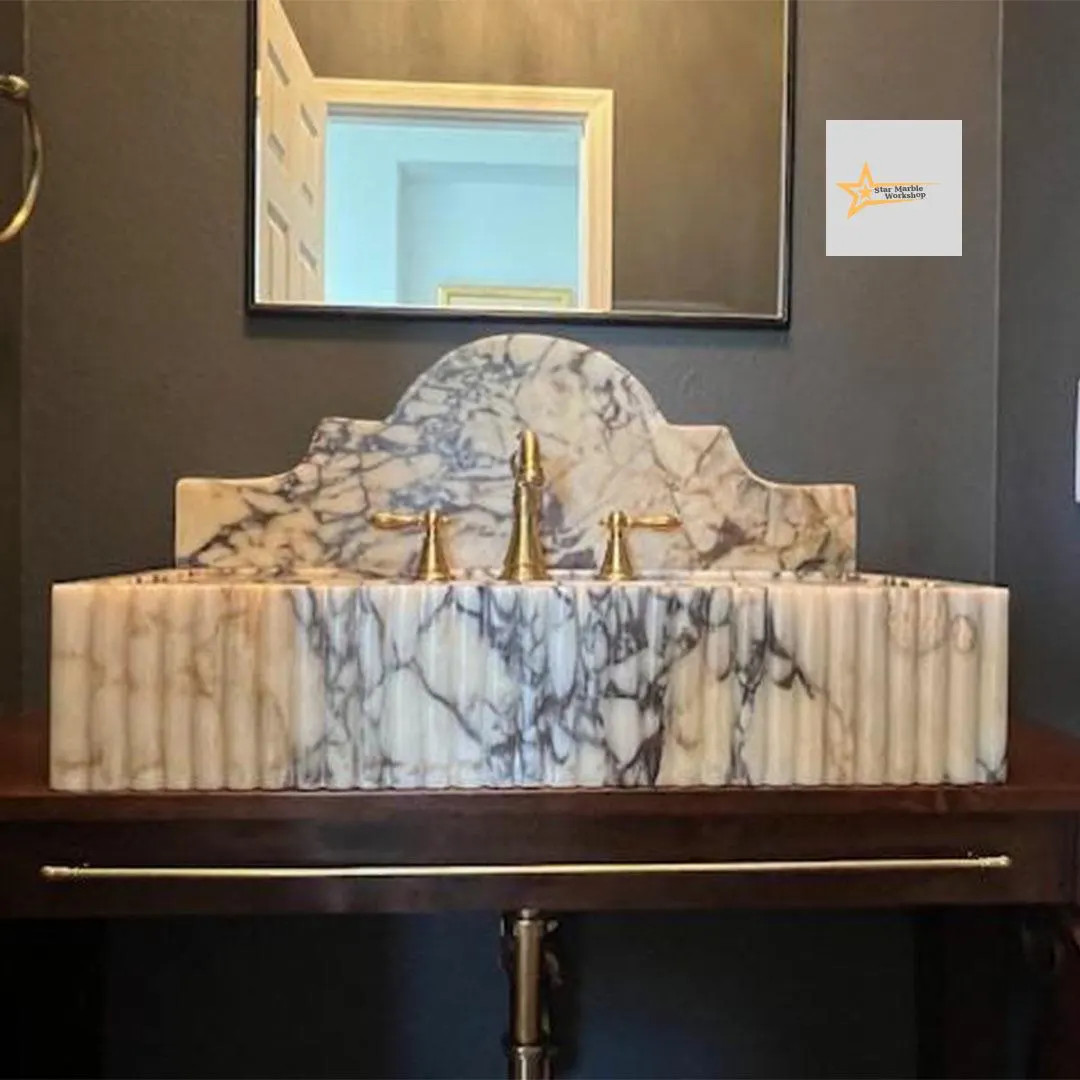 Calacatta Viola Marble Sink Wall Mounted Sink Farmhouse Sink Powder Room Sink Hand Carved Marble ... | Etsy (US)