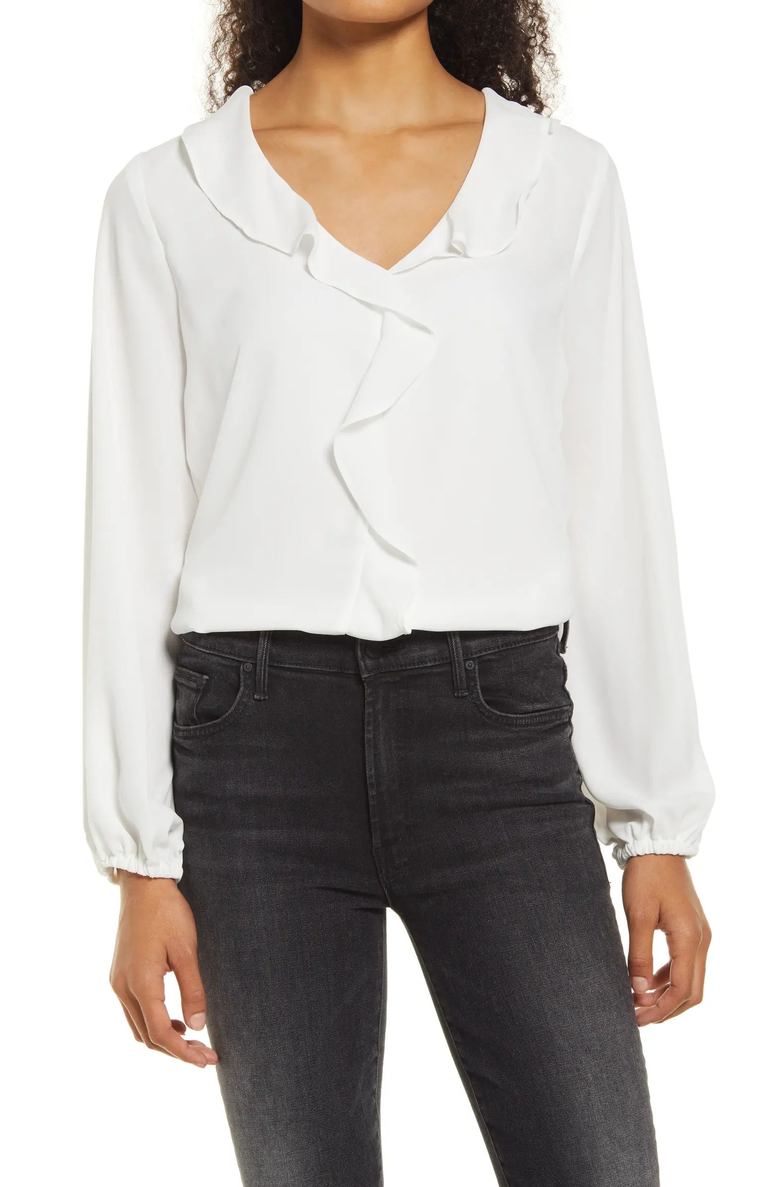Vince Camuto Ruffle Neck Long Sleeve Georgette Blouse | Nordstrom | Nordstrom