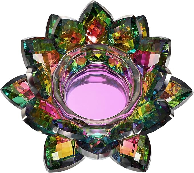 OwnMy Crystal Lotus Flower Tealight Holder Lotus Petal Votive Candle Holder | Colorful Crystal Lo... | Amazon (US)