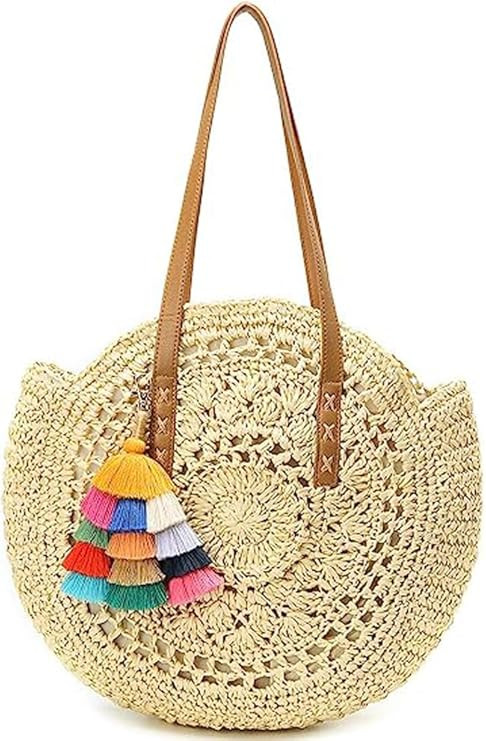 Molodo Straw Bag Round Summer Straw Large Woven Beach Bag Purse For Women Vocation Tote Handbags ... | Amazon (US)