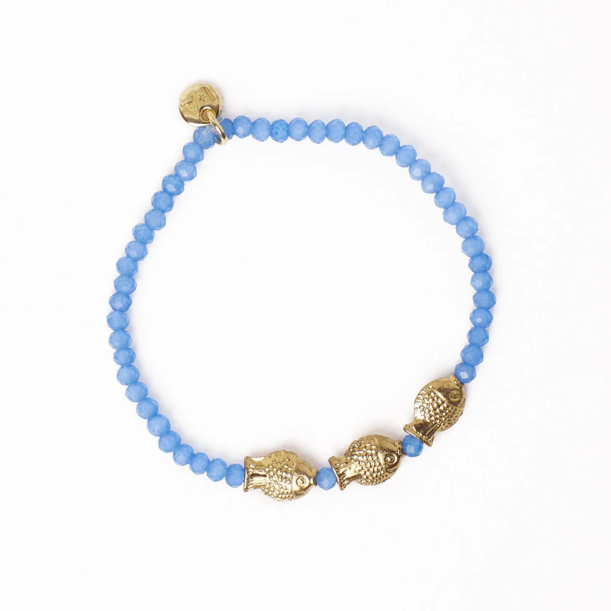Janie Crystal Stretch Bracelet With Brass Fish Charms Blue | INK+ALLOY