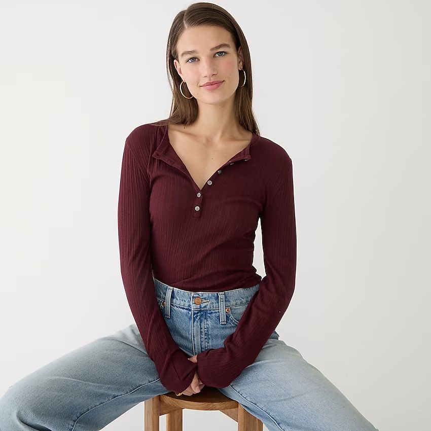 Fitted pointelle henley | J.Crew US