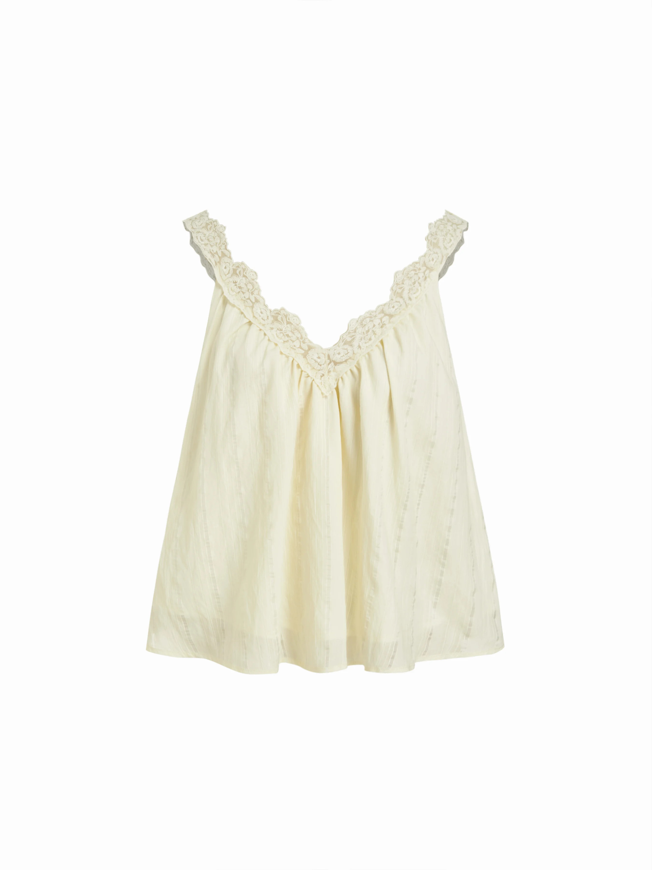 Textured V-neck Ruched Lace Trim Tank Blouse | Cider