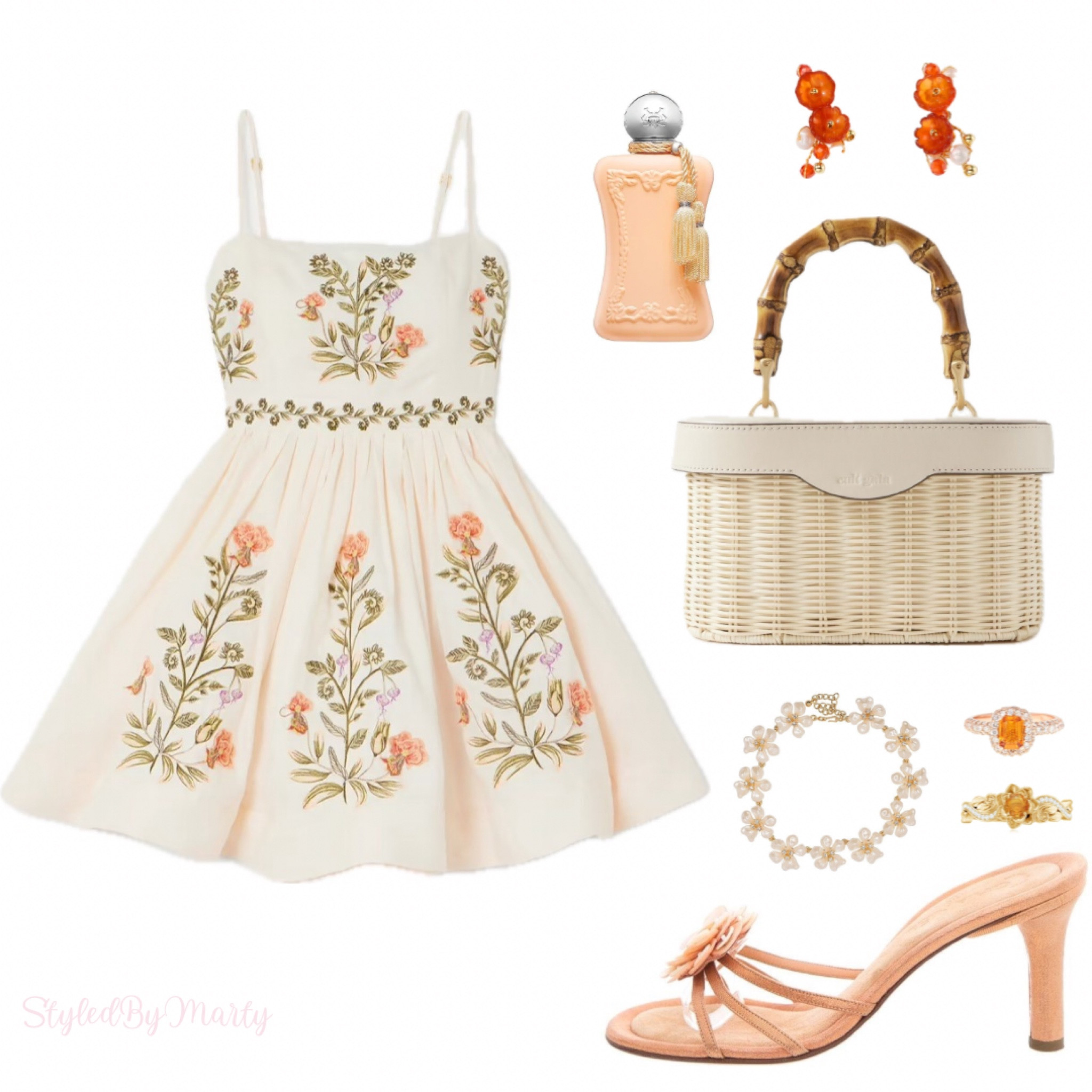 Pink flower mini dress, floral dress, hand bag, orange flower earrings, flower bracelet, picnic dress, picnic party, feminine dress, feminine style, elegant style, romantic style, classy style, designer fashion 

#LTKStyleTip #LTKBeauty #LTKItBag