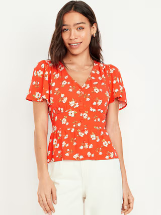 V-Neck Button-Down Crepe Top | Old Navy (US)